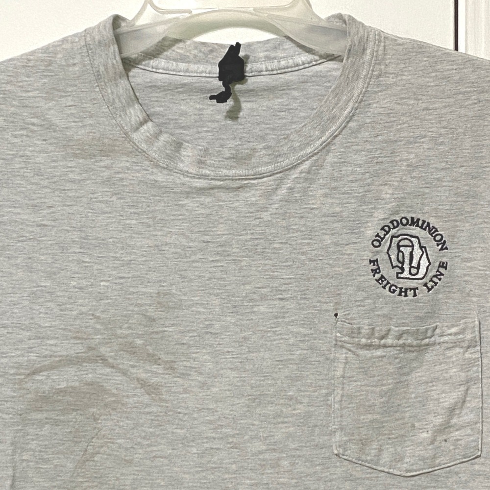 Old Dominion Freight Line Mens Heather Gray Pocket T-Shirt 2XL Workwear Damaged